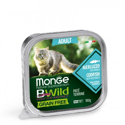 Беззерновой паштет для кошек MONGE BWILD WET CAT треска с овощами 100г