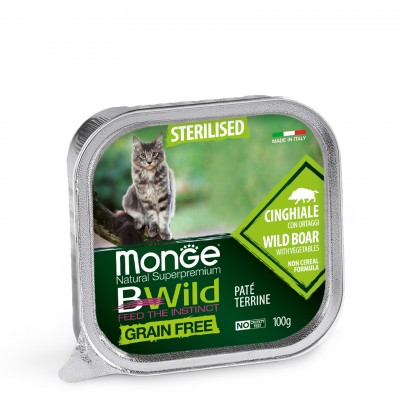 Беззерновой паштет для стерилизованных кошек MONGE BWILD WET CAT кабан с овощами 100г