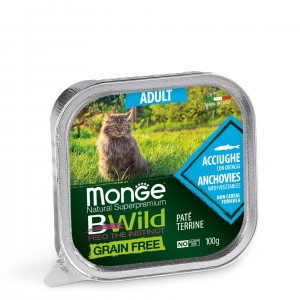 Беззерновий паштет для котів MONGE BWILD WET CAT анчоус з овочами 100г