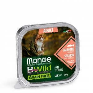 Беззерновой паштет для кошек MONGE BWILD WET CAT лосось с овощами 100г