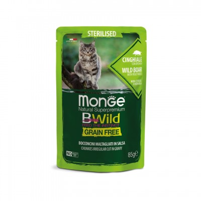 Беззернові паучі для котів MONGE BWILD Grain Free WET Sterilised м'ясо дикого кабана з овочами 85г