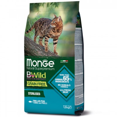 Беззерновой корм для кошек MONGE BWILD Grain Free Sterilised тунец 1,5кг