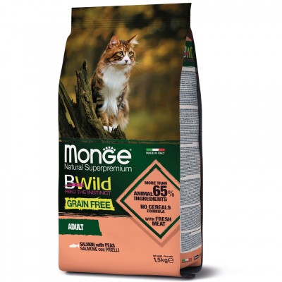 Беззерновой корм для кошек MONGE BWILD Grain Free лосось 1,5кг