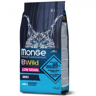 Низкозерновой корм для кошек MONGE BWILD LOW GRAIN анчоус 1,5кг