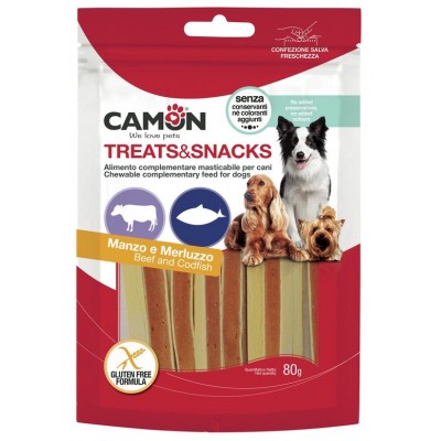 Ласощі для собак Camon - Сендвіч Treats & Snacks з яловичиною та тріскою, 11см - 80г