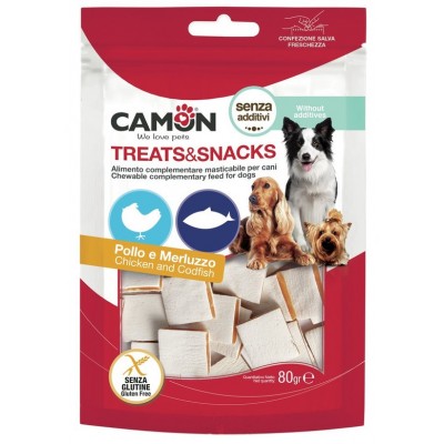 Лакомство для собак Camon - Treats & Snacks Сэндвич с курицей и треской, 2,5x0,5см - 80г