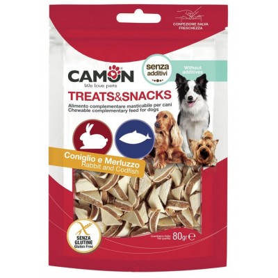 Лакомство для собак Camon - Treats & Snacks Треугольники с кроликом и треской, 1,5x0,5см - 80г