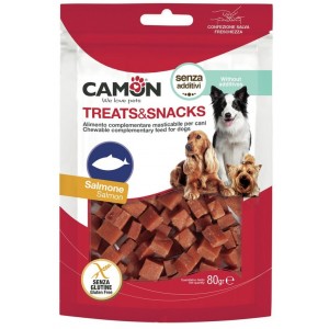 Лакомство для собак Camon - Treats & Snacks Нарезанный кубиками лосось, 1х0,5см - 80г