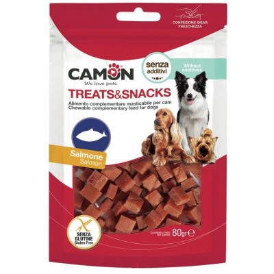 Лакомство для собак Camon - Treats & Snacks Нарезанный кубиками лосось, 1х0,5см - 80г