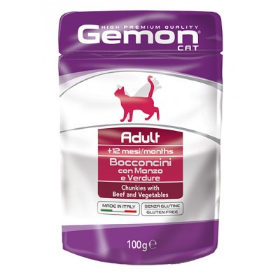 GEMON CAT WET Adult паучи для кошек с говядиной и овощами 100г