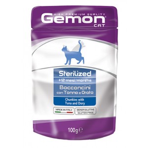 GEMON CAT WET Sterilized паучи для стерилизованных кошек с тунцом и рыбкой дори 100г