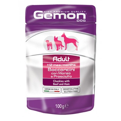 GEMON DOG WET Adult паучи для собак с говядиной и ветчиной 100г