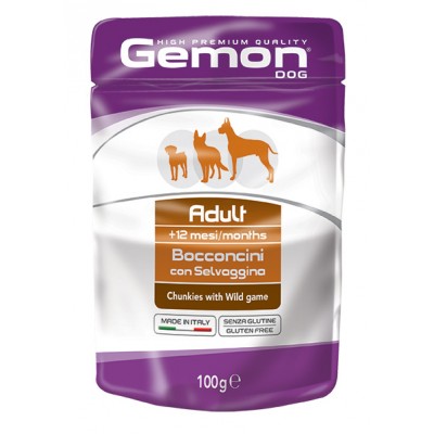 GEMON DOG WET Adult паучи для собак с мясом диких животных 100г