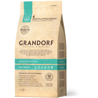 Grandorf Living Probiotics 4 Meat and Brown rice Indoor - Грандорф Индор Сухой корм для взрослых кошек 4 вида мяса 0,4 кг