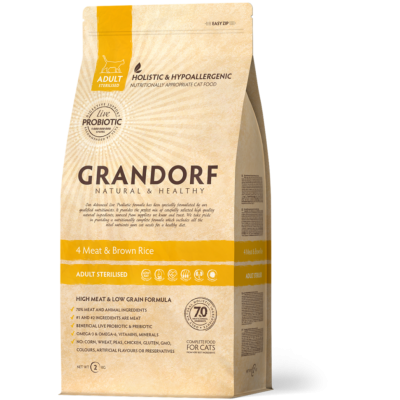 Grandorf Living Probiotics 4 Meat and Brown rice Sterilised - Грандорф Сухой корм для стерилизованных кошек 4 вида мяса с бурым рисом 0,4 кг