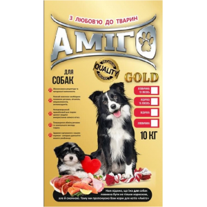 Amigo Gold Premium Dog Adult All Breed cухой корм для взрослых собак всех пород с говядиной и лососем для здоровой кожи и блестящей шерсти 10кг