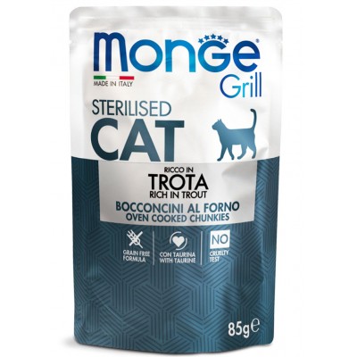 MONGE CAT GRILL Sterilised паучи для стерилизованных кошек с форелью 85г