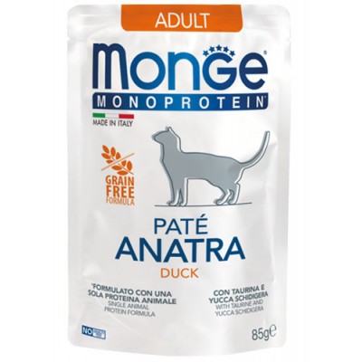 MONGE CAT MONOPROTEIN Adult паучи для кошек с уткой 85г