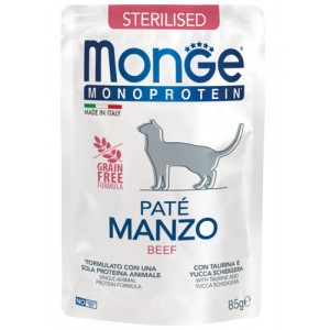 MONGE CAT MONOPROTEIN Sterilised паучи для стерилизованных кошек с говядиной 85г