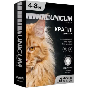 Unicum premium - капли для кошек 4-8кг против блох и клещей на холку (упак.3шт.)