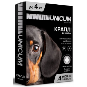 Unicum premium - капли для собак до 4кг против блох и клещей на холку (упак.3шт.)