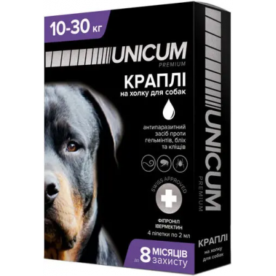 Unicum COMPLEX - капли для собак 10-30кг против гельминтов, блох и клещей на холку (упак.4шт.)