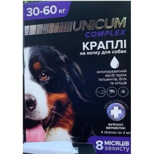 Unicum COMPLEX - капли для собак 30-60кг против гельминтов, блох и клещей на холку (упак.4шт.)